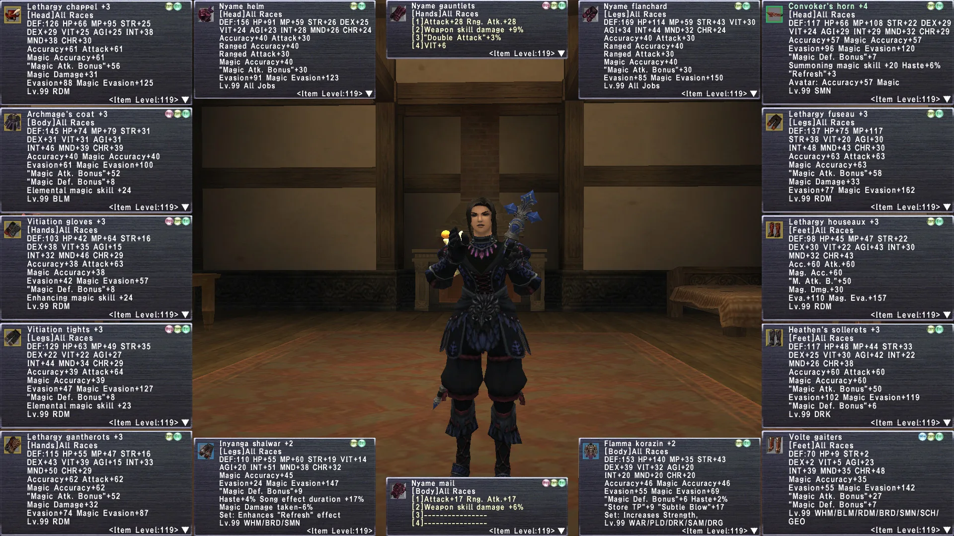 Hyur Female FFXI featuring Letharay chapel +3, Nyame gauntlets +3, FFXI account listing